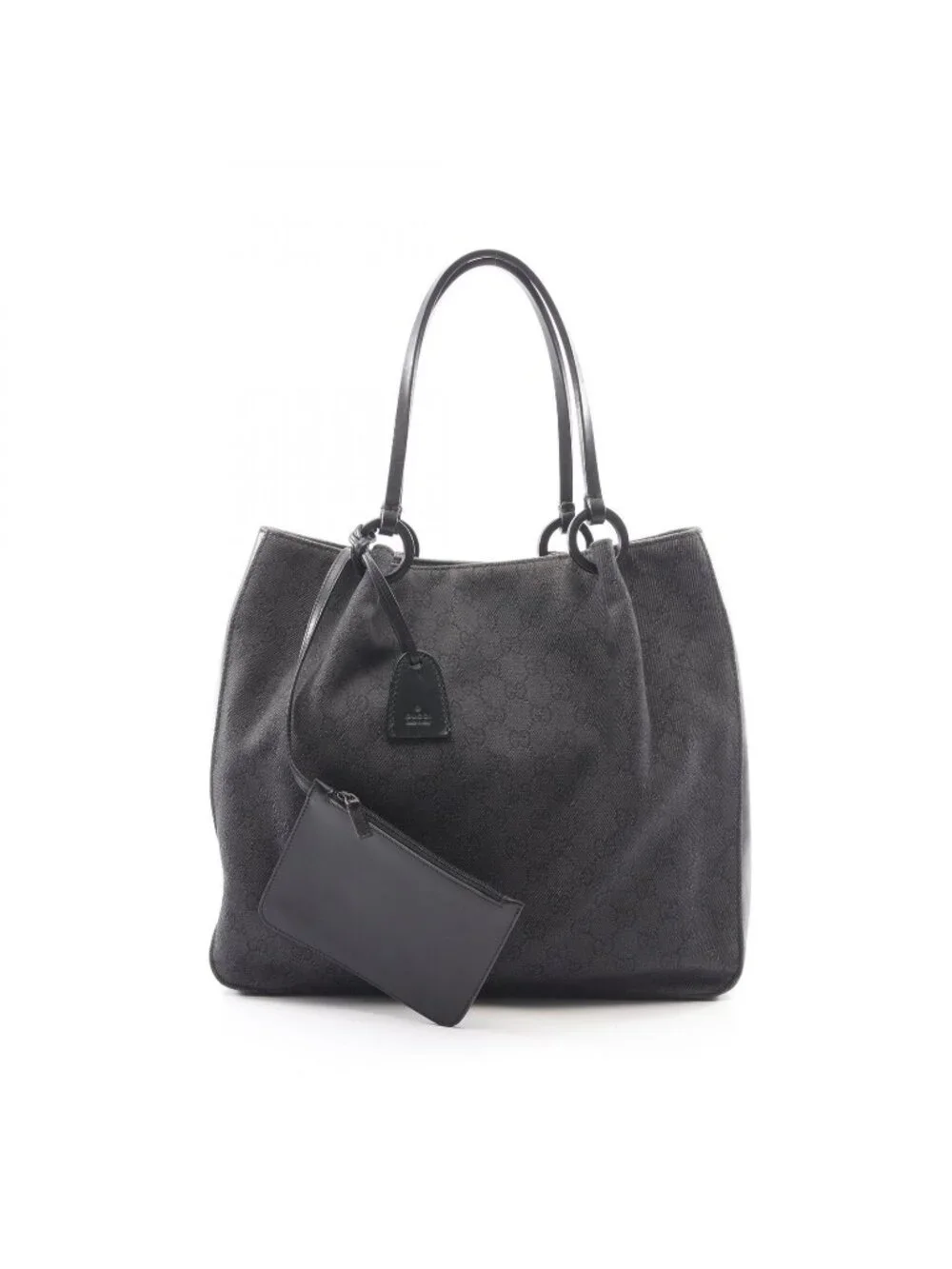 Gucci Tote Bag GG Pattern Black Canvas Leather